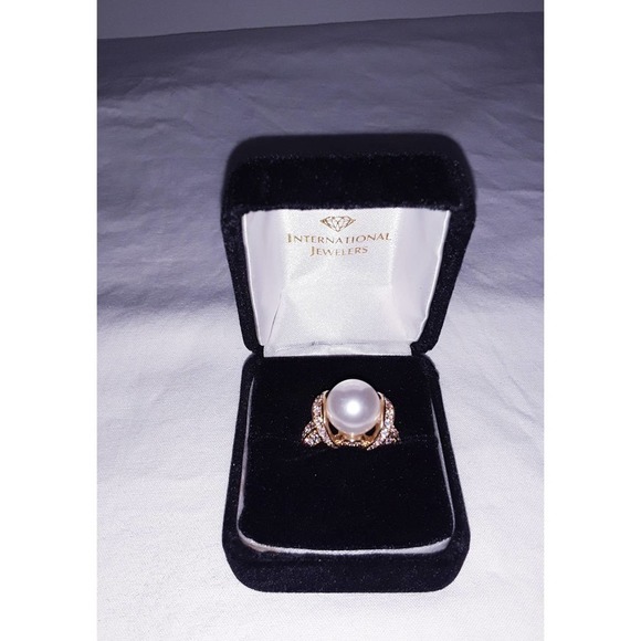 NIB 925 Pearl & Diamond Sz 9 Simulated Cocktail Statement Ring - Picture 5 of 7